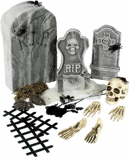 Gezichtsveld speelplaats Dapper Halloween - 24-delige complete horror kerkhof set met grafstenen - Halloween...  | bol.com