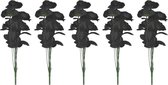 5x Bosje met 6 zwarte rozen halloween decoratie 37 cm - Verkleedaccessoires