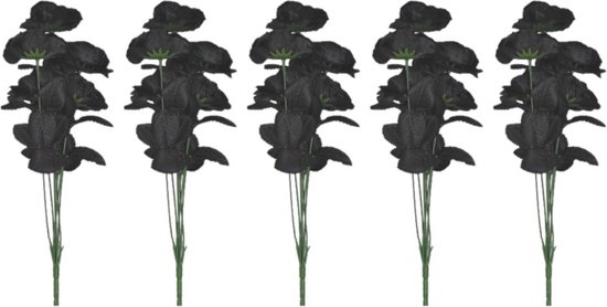 5x Bosje met 6 zwarte rozen halloween decoratie 37 cm - Verkleedaccessoires
