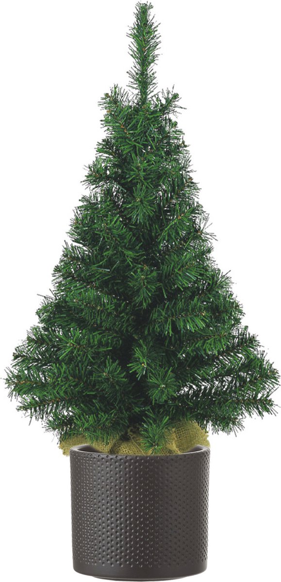 Volle kunst kerstboom 75 cm inclusief donkergrijze pot - Kunstkerstbomen middelgroot