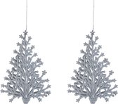 2x stuks kunststof kersthangers kerstboom zilver glitter 15 cm kerstornamenten - Kunststof ornamenten kerstversiering
