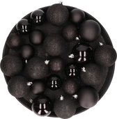 Kerstversiering set kerstballen in het zwart 6 - 8 - 10 cm pakket - 50x stuks - mat/glans/glitter mix