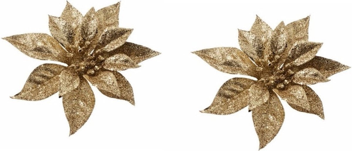 Cosy&Trendy Cosy & Trendy Kersthanger - 6x - bloem - op clip - goud - 18 cm - Kerstboomversiering Goudkleurig