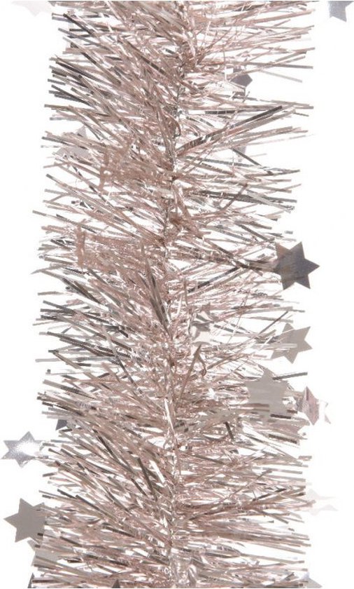 Foto: Decoris kerstslinger sterren lichtroze 270 x 10 cm lametta folie kerstboomslinger