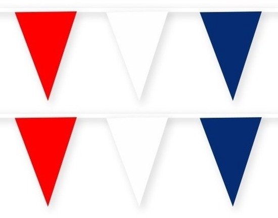 2x Amerika/USA stoffen vlaggenlijnen/slingers 10 meter van katoen - Landen feestartikelen versiering - Verenigde Staten WK duurzame herbruikbare slinger rood/wit/blauw van stof