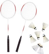 Badminton set rood/wit met 7x shuttles en opbergtas voor volwassenen