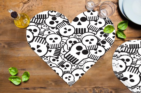 Sets de table - Napperons de table - Napperons coeur - Crâne - Motifs - Punk - Dessin animé - 8 pièces