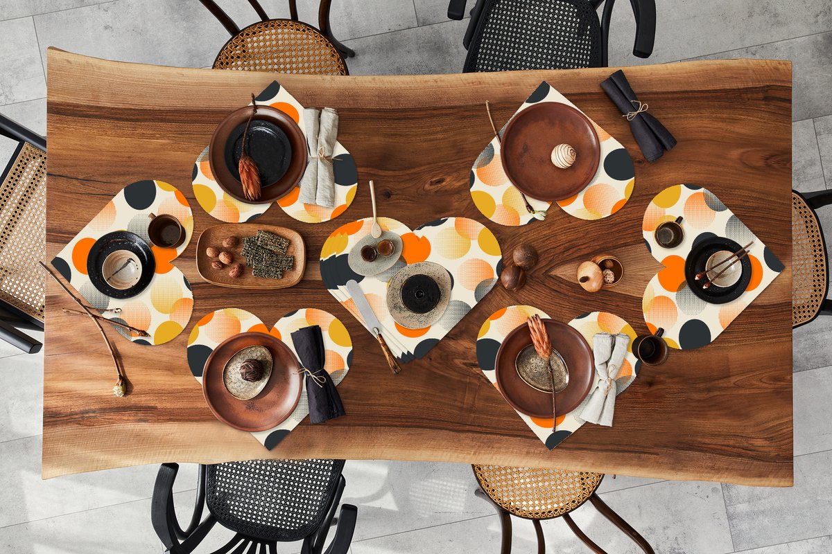 Onderleggers - Placemats - Placemats hartje - Polkadot - Design - Retro - Oranje - 10 stuks