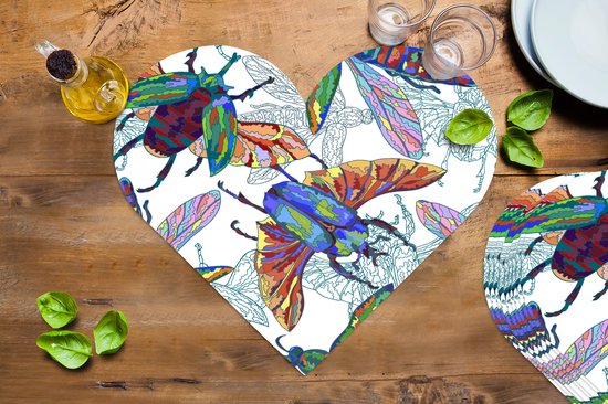 Sets de table - Napperons - Napperons coeur - Insectes - Arc-en-ciel - Design - 10 pièces
