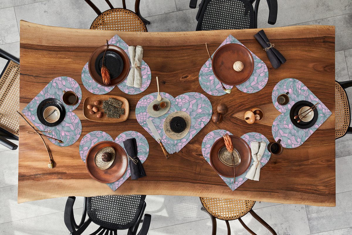 Onderleggers - Placemats - Placemats hartje - Patroon - Bloemen - Design - 10 stuks
