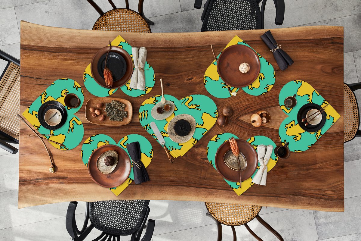 Onderleggers - Placemats - Placemats hartje - Patroon - Jungle - Kikkers - 10 stuks