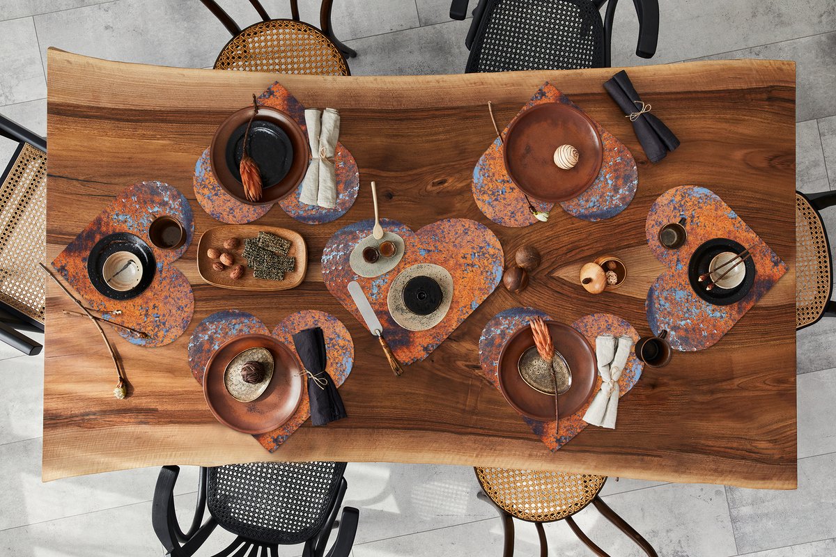 Onderleggers - Placemats - Placemats hartje - Roest print - Blauw - Zwart - 10 stuks