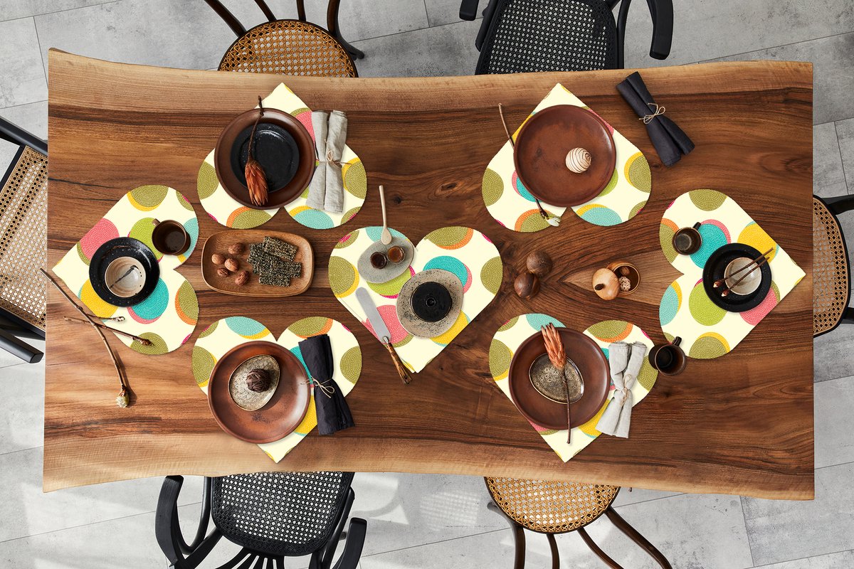 Onderleggers - Placemats - Placemats hartje - Retro - Bohemian - Patroon - Stippen - 8 stuks