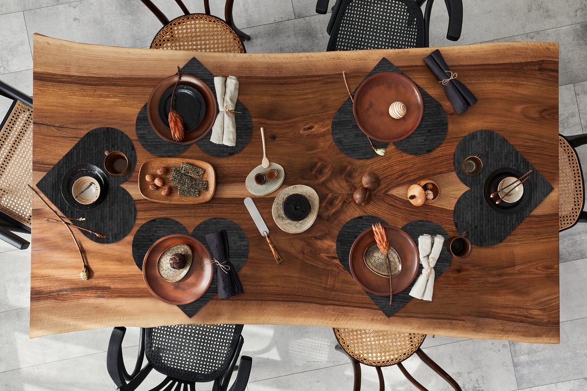 Onderleggers - Placemats - Placemats hartje - Stenen - Zwart - Muren - 6 stuks