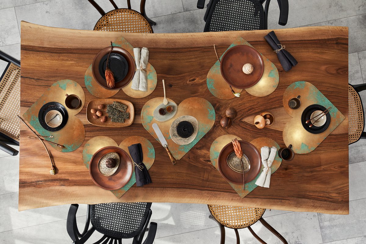Onderleggers - Placemats - Placemats hartje - Brons - Roest print - Blauw - 8 stuks
