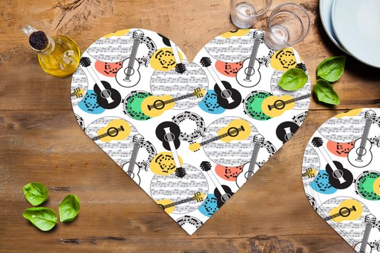 Sets de table - Napperons - Napperons coeur - Guitare - Musique - Motifs - Abstrait - 6 pièces