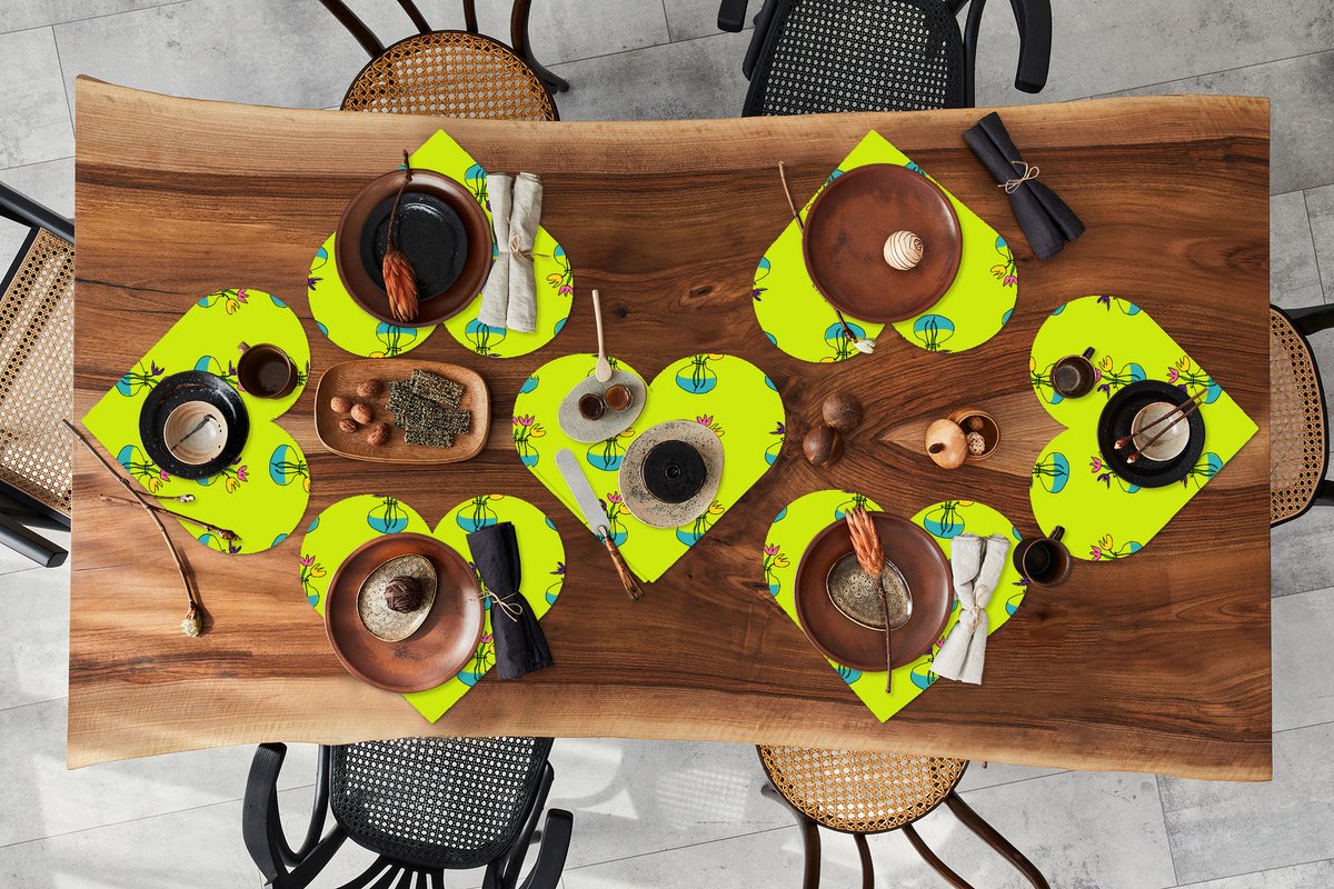 Onderleggers - Placemats - Placemats hartje - Bloemen - Vazen - Patronen - 8 stuks