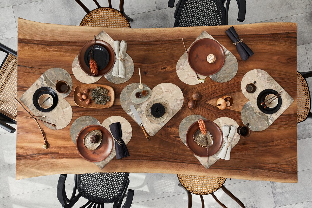 Onderleggers - Placemats - Placemats hartje - Graniet print - Geel - Bruin - Keien - 8 stuks