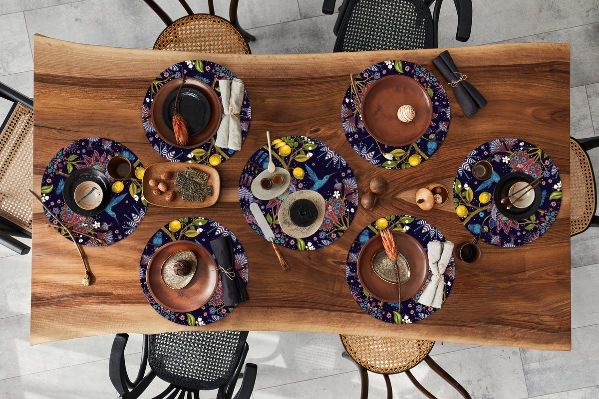 Ronde placemats - Onderlegger - Placemats rond - Patronen - Vogel - Bloemen - 10 stuks