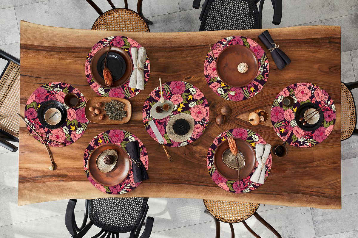Ronde placemats - Onderlegger - Placemats rond - Jungle - Bloemen - Patronen - 8 stuks