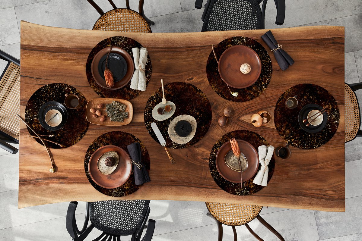Ronde placemats - Onderlegger - Placemats rond - Zwart - Goud - Verf - 8 stuks