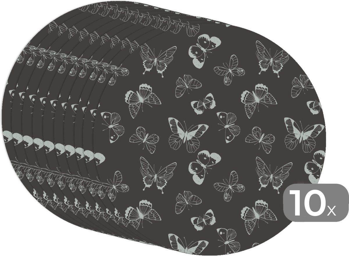 Ronde placemats - Onderlegger - Placemats rond - Vlinders - Retro - Design - 10 stuks