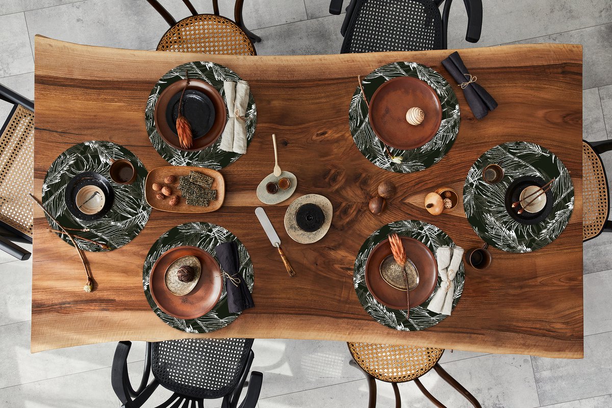 Ronde placemats - Onderlegger - Placemats rond - Palmblad - Tropisch - Design - Hawaii - 6 stuks