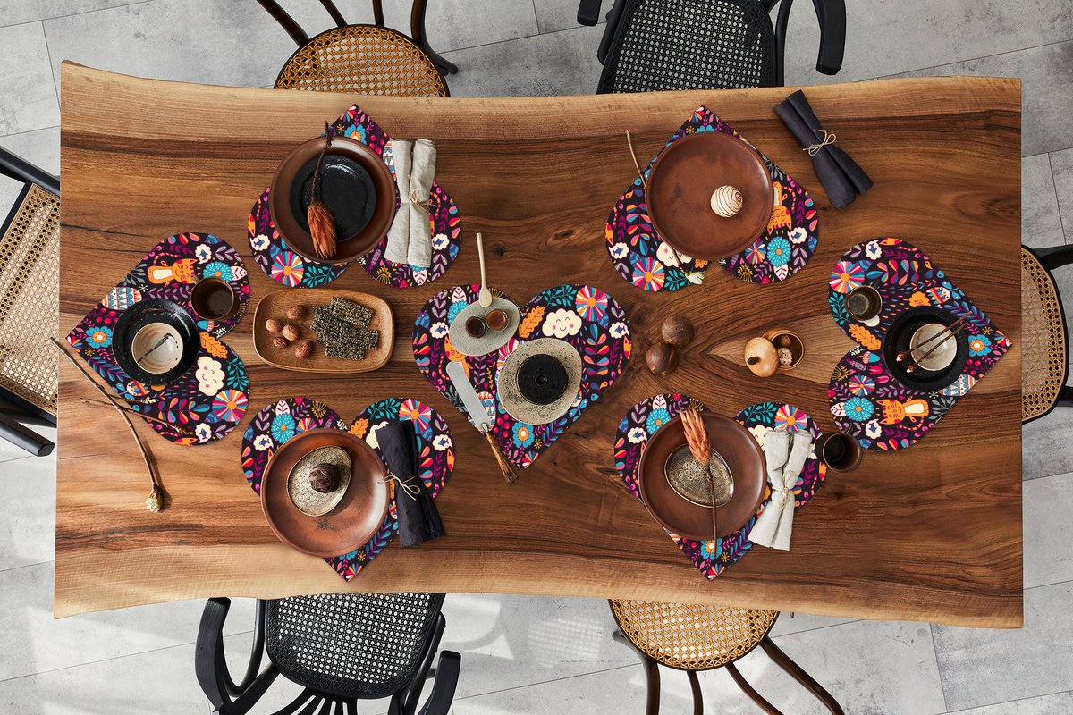 Onderleggers - Placemats - Placemats hartje - Patroon - Uil - Kat - Bloemen - 8 stuks