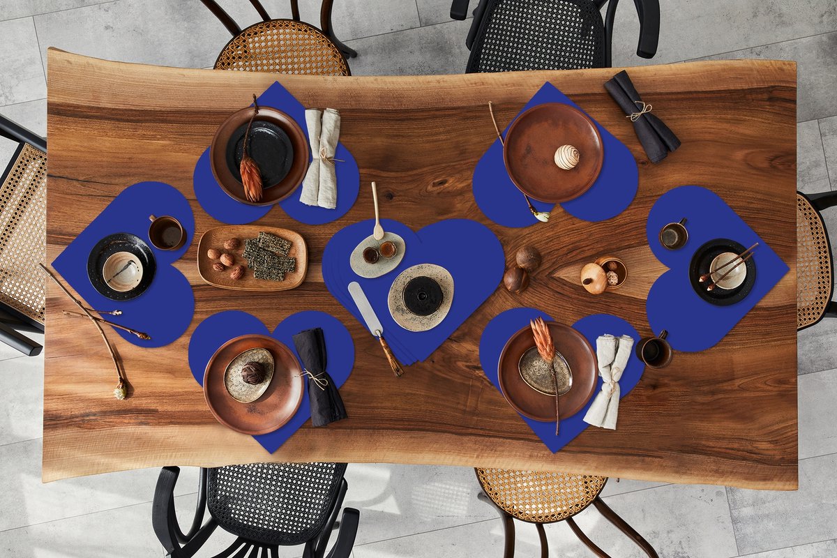 Onderleggers - Placemats - Placemats hartje - Blauw - Effen kleur - Donkerblauw - 10 stuks
