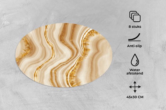 Napperons ovales - Sous-verres - Sets de table ovales - Imprimé marbre - Or - Motif - 8 pièces