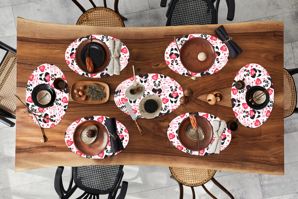 Placemats ovaal - Onderleggers - Ovale placemats - Panda - Liefde - Relatie - 10 stuks