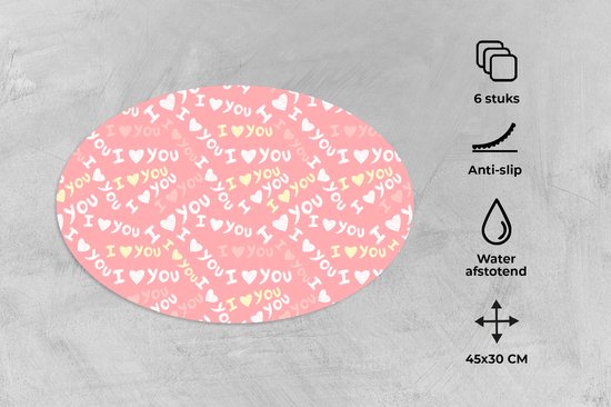 Napperons de table ovales - Dessous de verre - Sets de table ovales - Amour - Citations - Saint-Valentin - 6 pièces