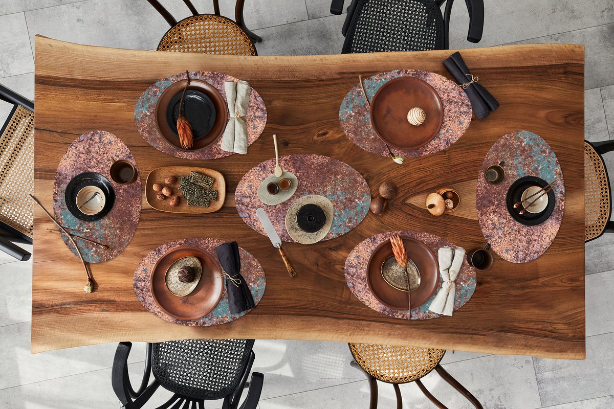Placemats ovaal - Onderleggers - Ovale placemats - Staal - Grijs - Roest print - 8 stuks