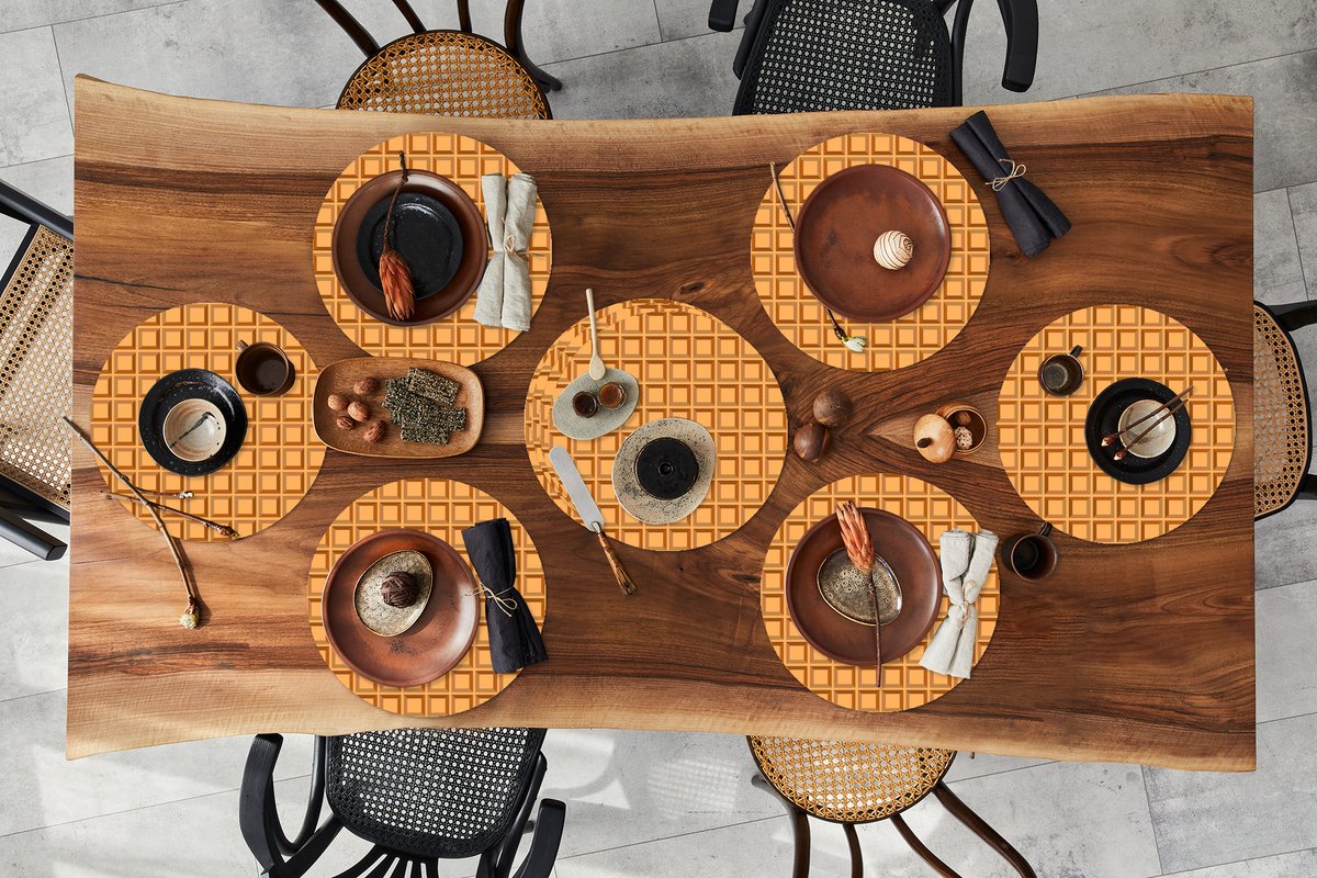 Ronde placemats - Onderlegger - Placemats rond - Wafel - Bruin - Structuur - Design - 10 stuks