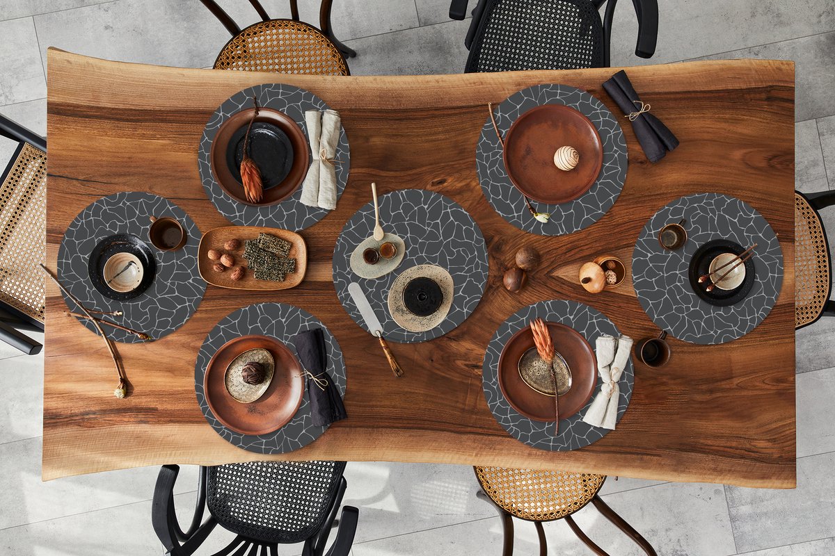 Ronde placemats - Onderlegger - Placemats rond - Design - Geometrie - Zwart - 8 stuks