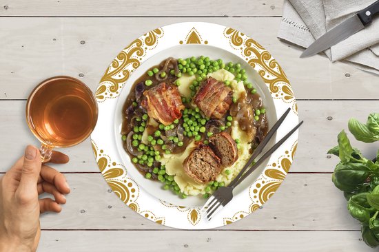 Sets de table ronds - Dessous de verre - Napperons de table ronds - Vintage - Fleurs - Goud - Motifs - 6 pièces