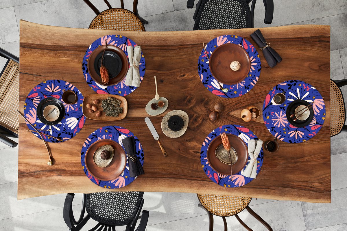 Ronde placemats - Onderlegger - Placemats rond - Patronen - Abstract - Bloemen - 6 stuks