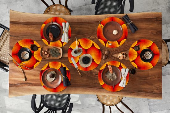 Sets de table ronds - Dessous de verre - Napperons ronds - Design - Rétro - Rouge - Abstrait - 10 pièces