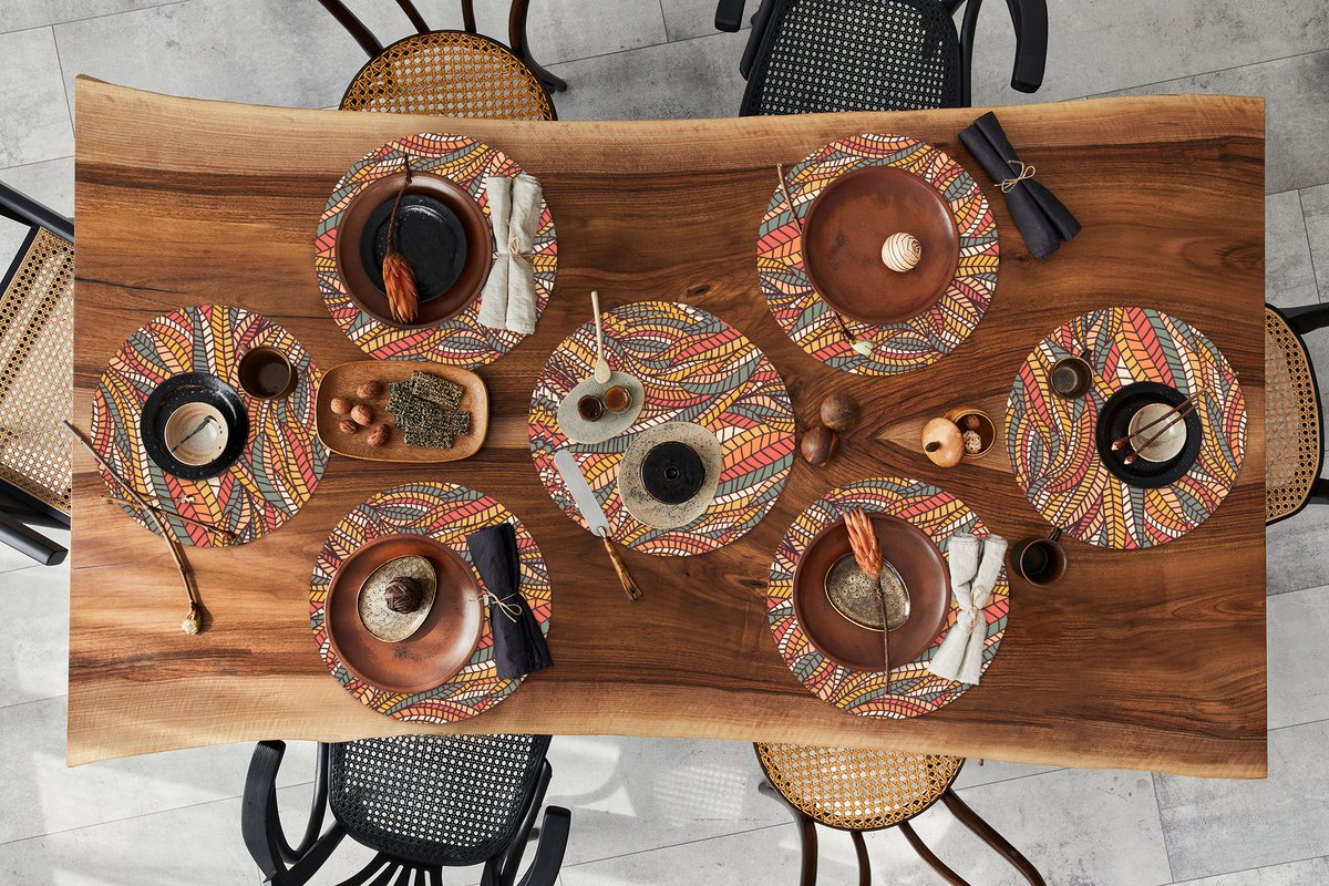 Ronde placemats - Onderlegger - Placemats rond - Bladeren - Patronen - Mozaïek - 10 stuks