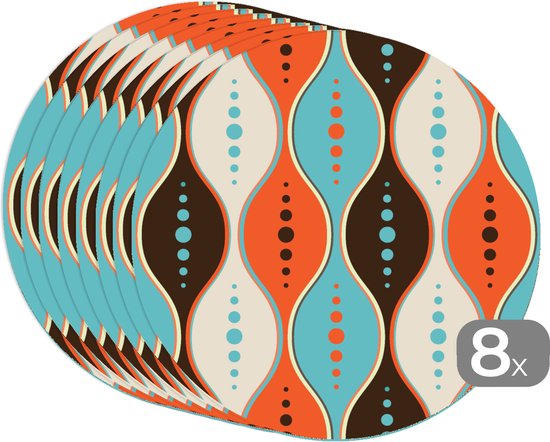 Sets de table ronds - Dessous de verre - Napperons de table ronds - Rétro - Cercle - Design - 8 pièces