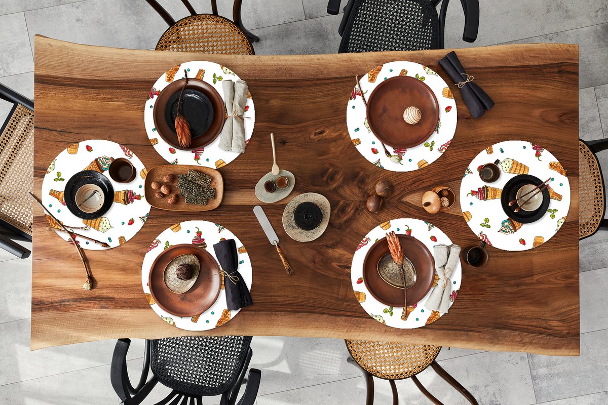 Ronde placemats - Onderlegger - Placemats rond - Patronen - Zomer - IJs - 6 stuks