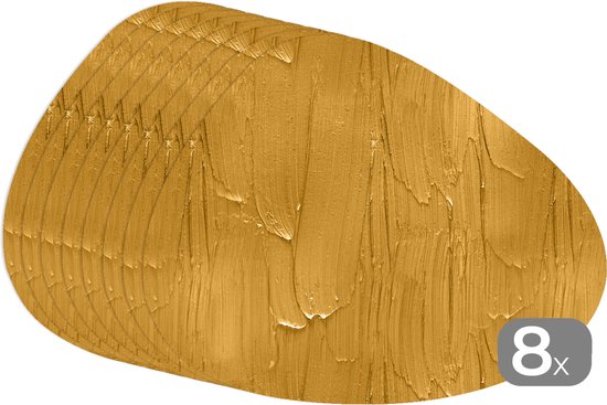 Set de table bio - Napperons de table bio - Dessous de verre - Peinture - Motifs - Ocre - 8 pièces