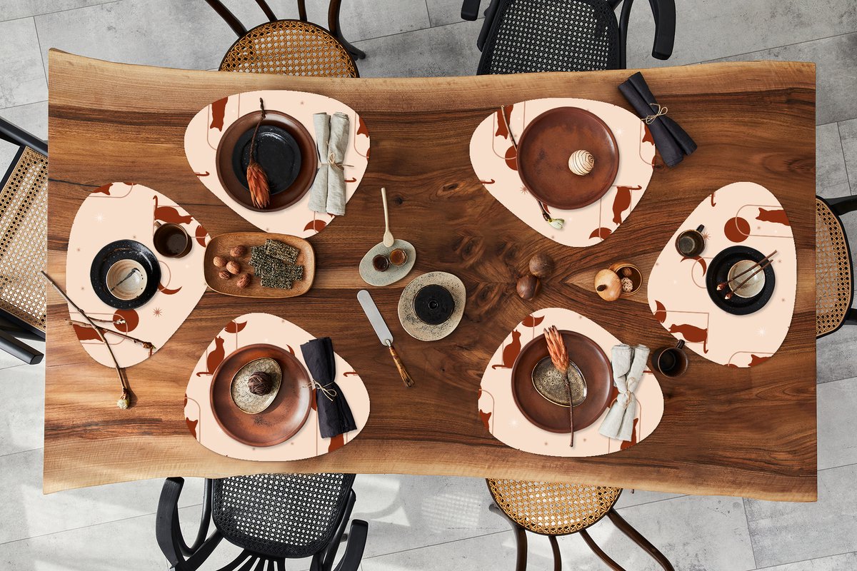 Placemat organisch - Placemats organic - Onderleggers - Kat - Sterren - Patronen - 6 stuks