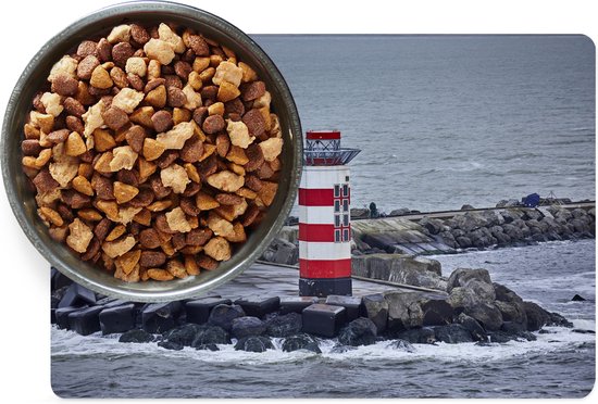 Placemat voerbak - Placemat hond - Placemat kat - Vuurtoren bij het Noordzeekanaal - 45x30 cm