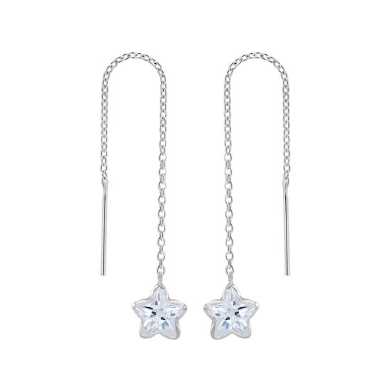 Zilveren oorbellen | Chain oorbellen | Zilveren chain oorbellen, ster met helder kristal
