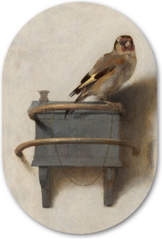 Muurovaal Het Puttertje - WallCatcher | Geborsteld Aluminium 40x60 cm | Ovalen schilderij | Wandovaal Bekend Meesterwerk van Carel Fabritius