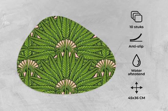 Set de table bio - Napperons bio - Sets de table - Feuille de palmier - Motifs - Jungle - Tropical - 10 pièces