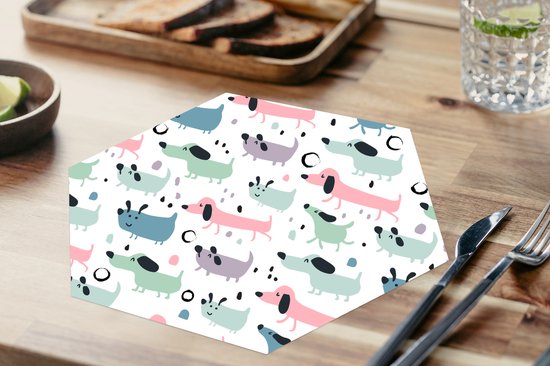 Napperons de table hexagon - Sets de table Sets de table - Set de table hexagone - Motif - Chien - Dessin - 6 pièces