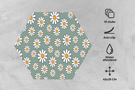 Napperons hexagon - Sets de table - Set de table hexagone - Motifs - Vintage - Fleurs - Marguerite - 10 pièces