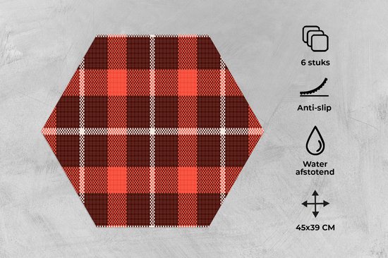 Napperons de table hexagon - Sets de table sets de table - Set de table hexagone - tartan - Plaid - Rouge - Motifs - 6 pièces